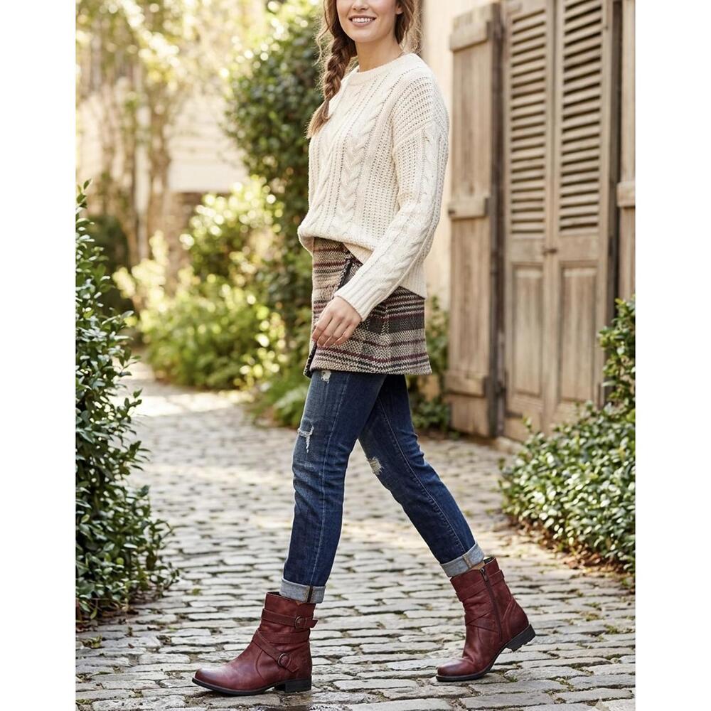 Born Women's Burgundy Ankle Boots with Buckle Detail 11